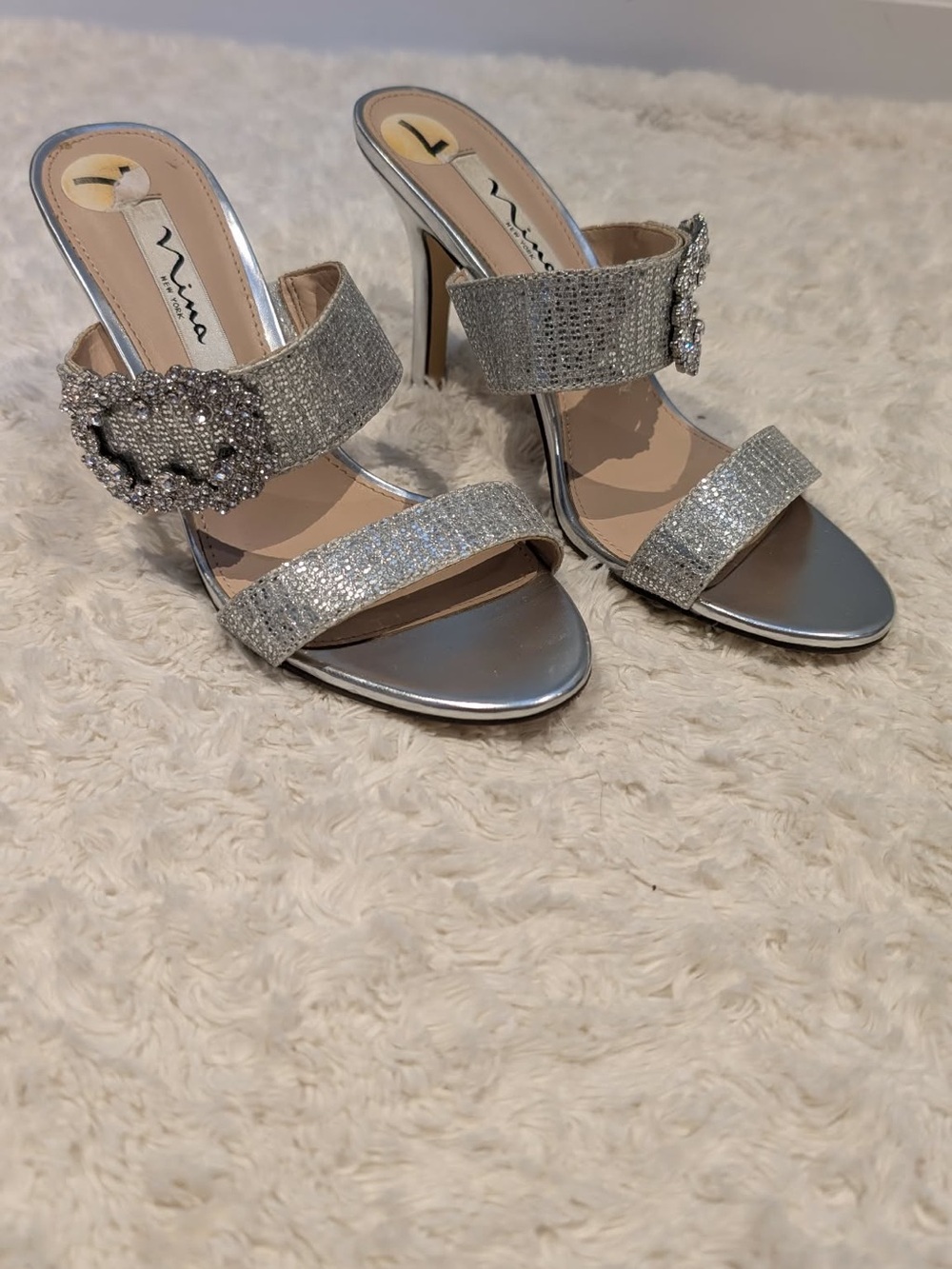 BUY 2 GET 1 FREE - 
Nina Silver Crystal Two-Strap High Heel Sandals